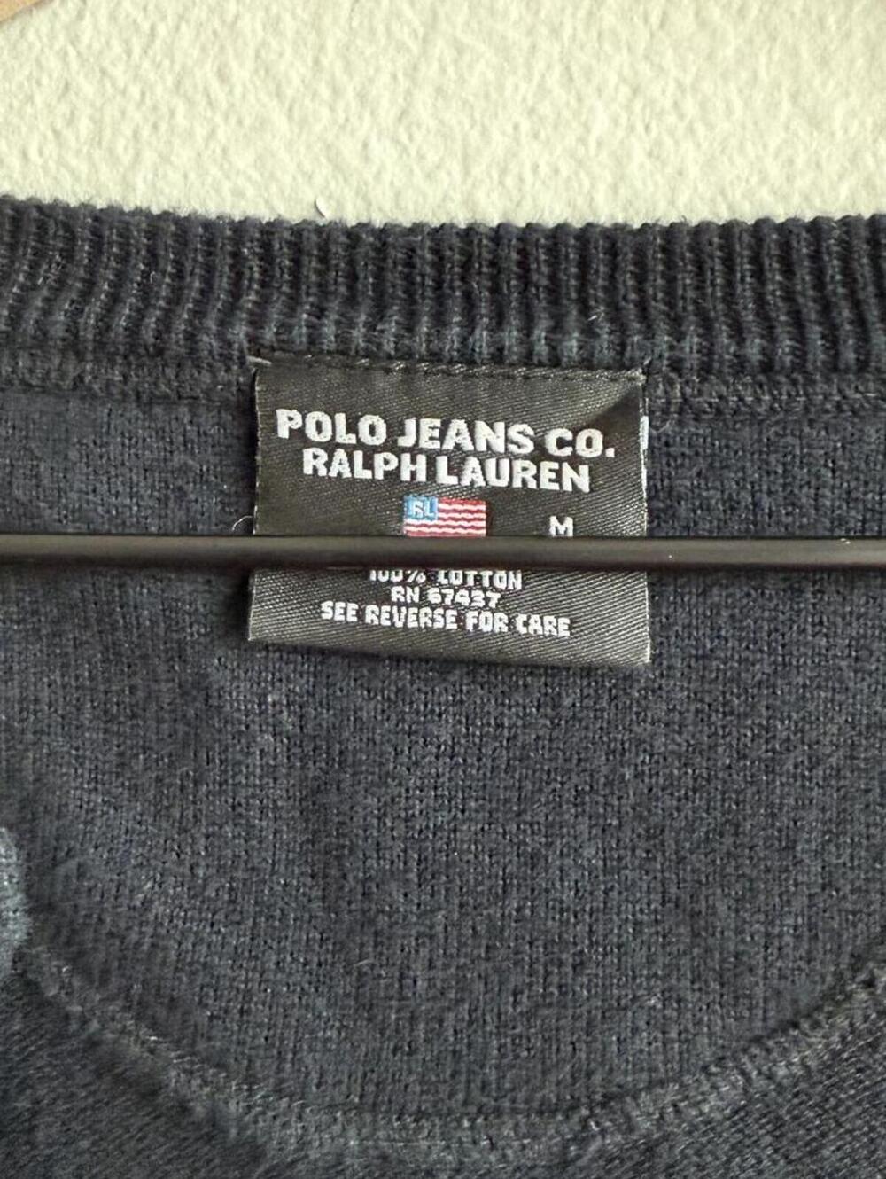 Vintage Polo Jeans Co Ralph Lauren Black Cardigan Medium Y2K Preppy Sweater - Picture 2 of 5